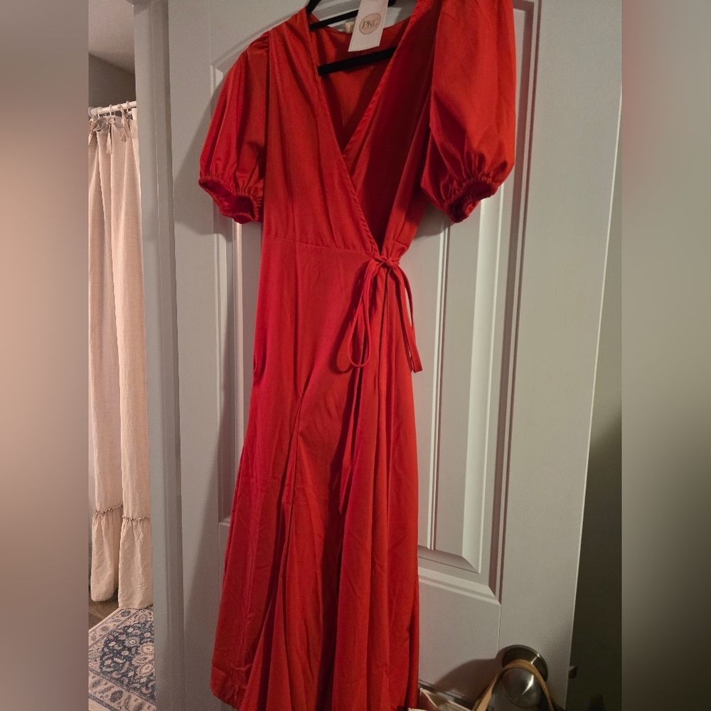 Bold Red Wrap Midi Dress